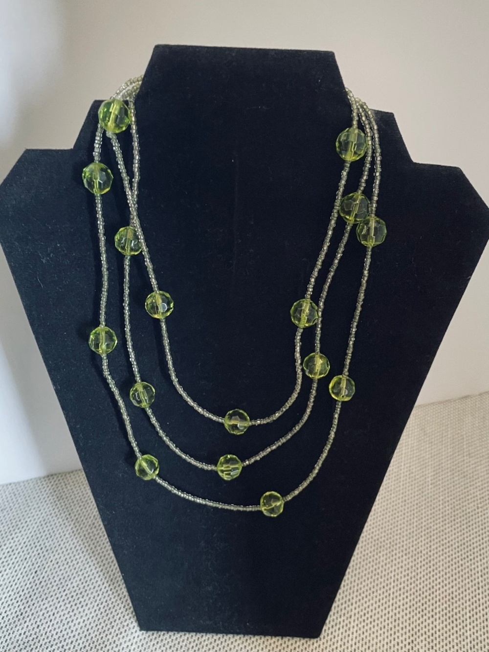 Elegant Long Green Glass Bead Necklace